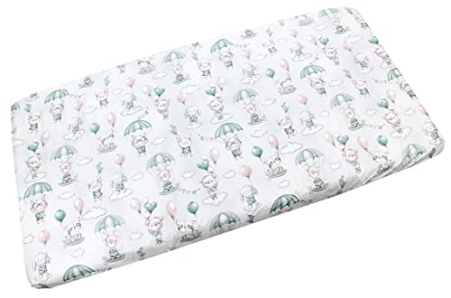 TupTam Baby Spannbettlaken Kinder Spannbetttuch für Babybett Kinderbett Gemustert, Farbe: Tiere mit Fallschirmen/Grün, Größe: 70 x 140 cm von TupTam