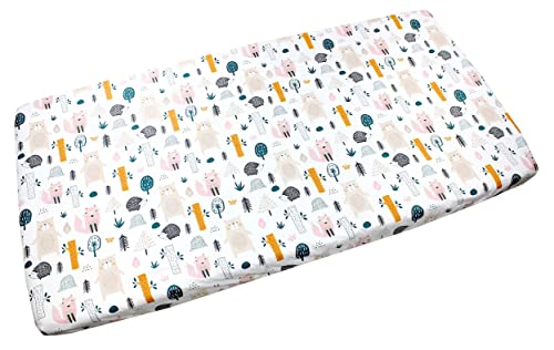 TupTam Baby Spannbettlaken Kinder Spannbetttuch für Babybett Kinderbett Gemustert, Farbe: Wald/Beige, Größe: 70 x 140 cm von TupTam