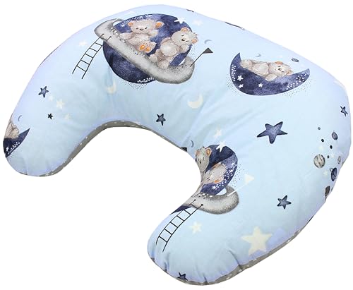 TupTam Baby Stillkissen Klein mit Baumwoll-Bezug, Farbe: Bären im Kosmos/Weiße Sterne/Grau von TupTam