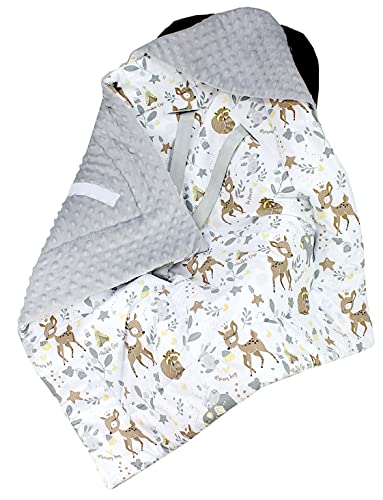 TupTam Baby Winter Einschlagdecke Babydecke 75x75cm für Autositz Babyschale Wattiert Minky Baumwolle Universal, Farbe: Tiere im Wald/Waschbären/Rehe/Grau, Größe: Einheitsgröße von TupTam