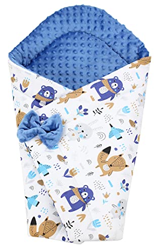 TupTam Baby Winter Einschlagdecke Warm kuschelig Wattiert Minky , Farbe: Bärchen / Jeansblau, Größe: Einheitsgröße von TupTam