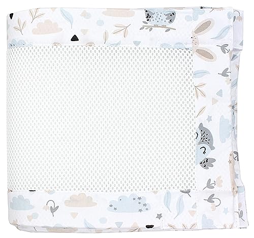 TupTam Gitterstäbe Schutz Netz Babybett Nestchen 3D Mesh 2 Pack, Farbe: Extra Dickes 8mm Netz/Hase Eule Beige Grau, Größe: ca. 128 x 30 cm (für Babybett 140x70) von TupTam