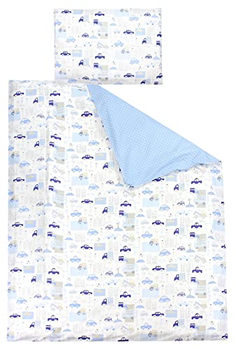 TupTam Kinder Bettwäsche Gemustert 2-Teilig Wendebettwäsche, Farbe: Autos Blau, Größe: 120x90 cm von TupTam