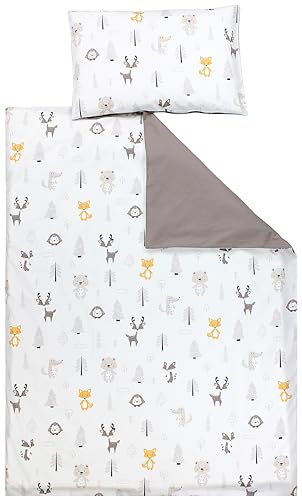 TupTam Kinder Bettwäsche Gemustert 2-Teilig Wendebettwäsche, Farbe: Wald/Fuchs/REH/Igel/Bärchen/Beige, Größe: 120x90 cm von TupTam
