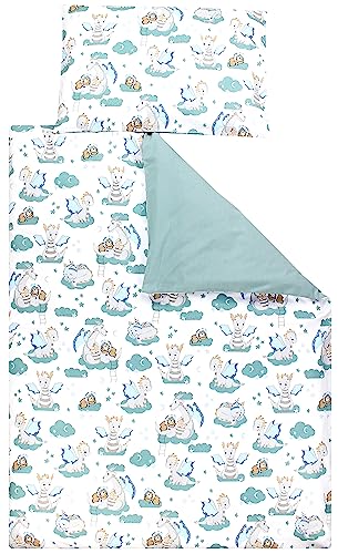 TupTam Kinder Bettwäsche Set Babybettwäsche Bettbezug 100 x 135 120 x 90 Kissenbezug 40 x 60 Jungen Mädchen 2-TLG, Farbe: Dino Bärchen Grün Grau, Größe: 135x100 cm von TupTam