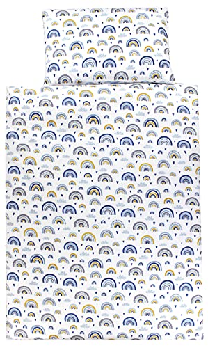 TupTam Kinder Bettwäsche Set Babybettwäsche Bettbezug 100 x 135 120 x 90 Kissenbezug 40 x 60 Jungen Mädchen 2-TLG, Farbe: Regenbogen/Blau, Größe: 135x100 cm von TupTam