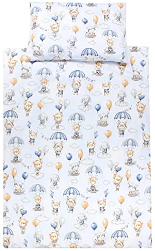 TupTam Kinder Bettwäsche Set Babybettwäsche Bettbezug 100 x 135 120 x 90 Kissenbezug 40 x 60 Jungen Mädchen 2-TLG, Farbe: Tiere mit Fallschirmen/Blau, Größe: 135x100 cm von TupTam