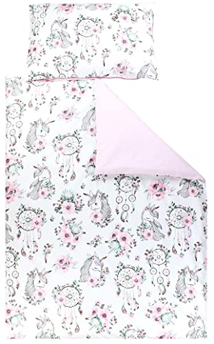 TupTam Kinder Bettwäsche Set Babybettwäsche Bettbezug 100 x 135 120 x 90 Kissenbezug 40 x 60 Jungen Mädchen 2-TLG, Farbe: Traumfänger/Einhorn/Rosa, Größe: 135x100 cm von TupTam