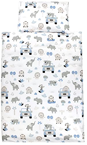 TupTam Kinder Bettwäsche Set Babybettwäsche Bettbezug 100 x 135 120 x 90 Kissenbezug 40 x 60 Jungen Mädchen 2-TLG, Farbe: Zoo Blau, Größe: 120x90 cm von TupTam