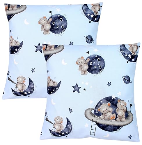 TupTam Kinder Kissenbezug Dekorativ Gemustert mit Hotelverschluss 2er Set, Farbe: Bären im Kosmos/Weiße Sterne/Grau, Größe: 40 x 40 cm TupTam Kinder Kissenbezug Dekorativ Gemustert mit Hotelverschluss 2er Set, Farbe: Bären im Kosmos/Weiße Sterne/Grau, Größe: 40 x 40 cm von TupTam