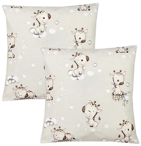 TupTam Kinder Kissenbezug Dekorativ Gemustert mit Hotelverschluss 2er Set, Farbe: Giraffe Beige Punkte, Größe: 50 x 50 cm TupTam Kinder Kissenbezug Dekorativ Gemustert mit Hotelverschluss 2er Set, Farbe: Giraffe Beige Punkte, Größe: 50 x 50 cm von TupTam