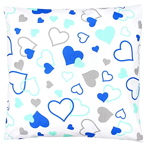 TupTam Kinder Kissenhülle Kissenbezug Dekorativ Gemustert Kinderzimmer, Farbe: Herzen Blau/Grau, Größe: 40 x 40 cm von TupTam