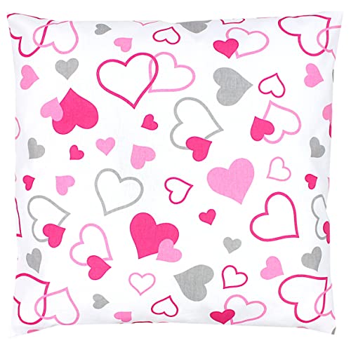 TupTam Kinder Kissenhülle Kissenbezug Dekorativ Gemustert Kinderzimmer, Farbe: Herzen Rosa/Grau, Größe: 40 x 40 cm von TupTam