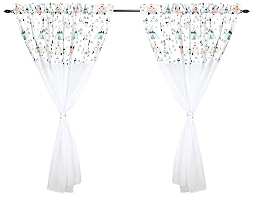 TupTam Kinderzimmer Voile Vorhänge Baby Gardinen mit Tunnelzug Set, Farbe: Füchse mit Zelten, Größe: ca. 140 x 245 cm von TupTam