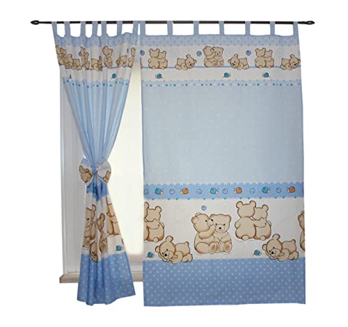 TupTam Kinderzimmer Vorhänge Baby Gardinen mit Schleifen 2er Set, Farbe: Bärchen Blau, Größe: ca. 155x95 cm von TupTam