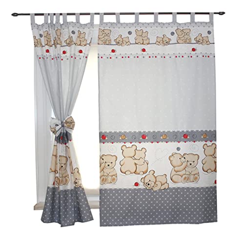 TupTam Kinderzimmer Vorhänge Baby Gardinen mit Schleifen 2er Set, Farbe: Bärchen Grau, Größe: ca. 155x95 cm von TupTam