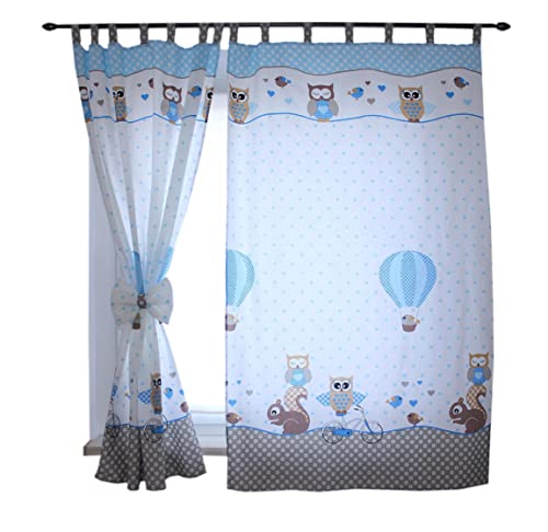 TupTam Kinderzimmer Vorhänge Baby Gardinen mit Schleifen 2er Set, Farbe: Eulen 2 Blau, Größe: ca. 155x95 cm von TupTam