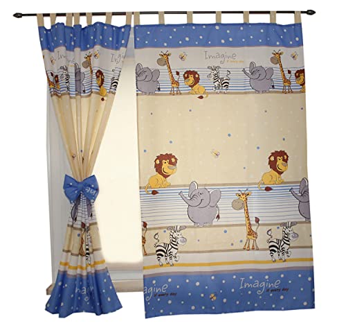 TupTam Kinderzimmer Vorhänge Baby Gardinen mit Schleifen 2er Set, Farbe: Imagine Blau, Größe: ca. 155x95 cm von TupTam