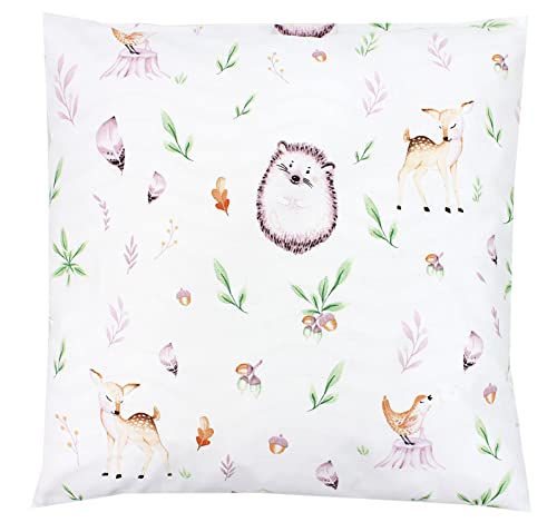 TupTam Kissenbezug Gemustert Bunte Kissenhüllen Dekokissen für Baby und Kinderzimmer, Farbe: Waldtiere/Igel/Rehe, Größe: 40 x 40 cm von TupTam