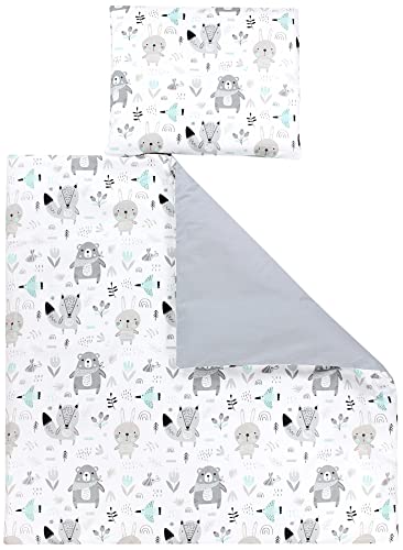 TupTam Unisex Baby Bettwäsche Bettdecke Kopfkissen mit Bezüge Wiegenset 4-teilig, Farbe: Bären/Füchse/Mint, Größe: 80x80 cm von TupTam