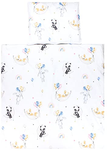 TupTam Unisex Baby Bettwäsche Bettdecke Kopfkissen mit Bezüge Wiegenset 4-teilig, Farbe: Tiere/Luftballons/Mond, Größe: 80x80 cm von TupTam