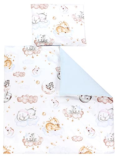 TupTam Unisex Baby Bettwäsche Bettdecke Kopfkissen mit Bezüge Wiegenset 4-teilig, Farbe: Tiere auf Wolken/Blau, Größe: 80x80 cm von TupTam