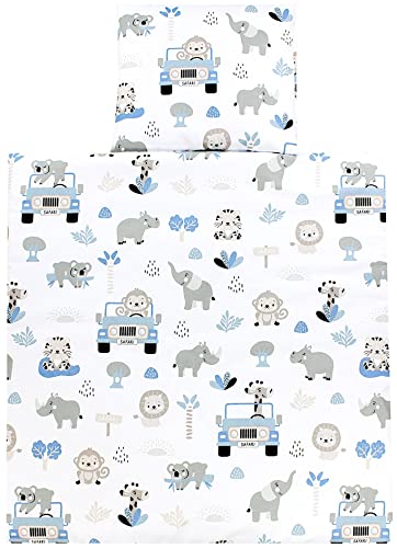 TupTam Unisex Baby Bettwäsche Bettdecke Kopfkissen mit Bezüge Wiegenset 4-teilig, Farbe: Zoo Blau, Größe: 80x80 cm von TupTam