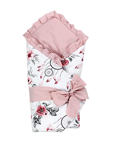 TupTam Unisex Baby Einschlagdecke mit Schleife, Farbe: Traumfänger Rosa, Größe: 70 x 70 cm von TupTam