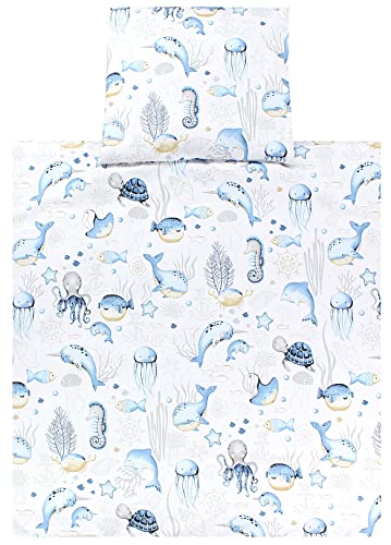 TupTam Unisex Baby Wiegenset 4-teilig Bettwäsche-Set: Bettdecke und Kopfkissen mit Bezug, Farbe: Meerestiere Blau, Größe: 80x80 cm TupTam Unisex Baby Wiegenset 4-teilig Bettwäsche-Set: Bettdecke und Kopfkissen mit Bezug, Farbe: Meerestiere Blau, Größe: 80x80 cm von TupTam