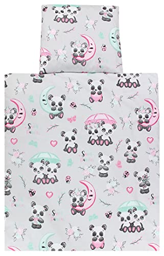 TupTam Unisex Baby Wiegenset 4-teilig Bettwäsche-Set: Bettdecke mit Bezug und Kopfkissen mit Bezug, Farbe: Pandas mit Regenschirm, Größe: 80x80 cm von TupTam