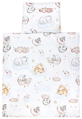 TupTam Unisex Baby Wiegenset 4-teilig Bettwäsche-Set: Bettdecke mit Bezug und Kopfkissen mit Bezug, Farbe: Tiere auf Wolken, Größe: 80x80 cm von TupTam