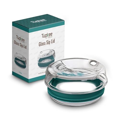 Tupkee Doppelwandiger Ersatzdeckel aus Glas – für mundgeblasenes Glas, Reisebecher, 400 ml, Cyan von Tupkee