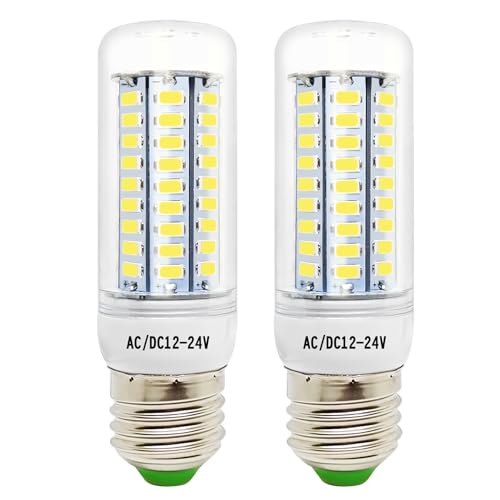 Tupolife 12V Lampe LED E27 Kaltweiß 6000K 3.5W 12V-24V AC/DC E27 12V LED für für Off Grid Solar Beleuchtung RV Innenbeleuchtung, 30W 12V E27 Halogen Glühlampenersatz, 2 Stück von Tupolife