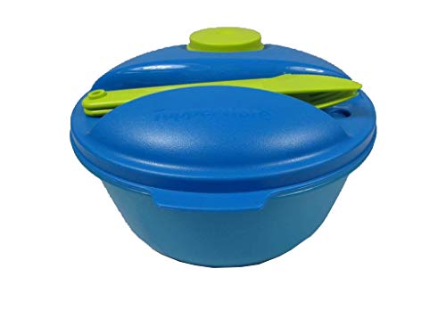 TUPPERWARE To Go Salat&Go 1,5L blau limette A157 Salat & Go mit Besteck Picknick 7030 von Tupperware