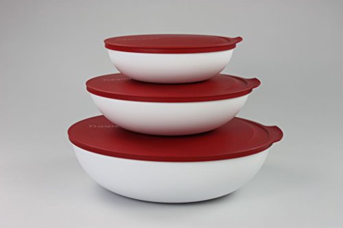 TUPPERWARE Allegra 3,5 L+1,5 L+740 ml rot-weiß Schale Schüssel Servierschalen von Tupperware
