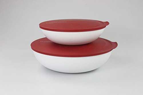 TUPPERWARE Allegra 3,5 L+1,5 L rot-weiß Servier Schale Schüssel Servierschalen TUPPERWARE Allegra 3,5 L+1,5 L rot-weiß Servier Schale Schüssel Servierschalen von Tupperware