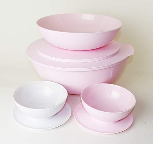 TUPPERWARE Allegra Servierschüssel 5L Rosa/Silber + 1,5L Rosa/Silber + 2X 275ml Rosa + Weiß/Silber + Prinzessin Trinkbecher 330ml von Tupperware