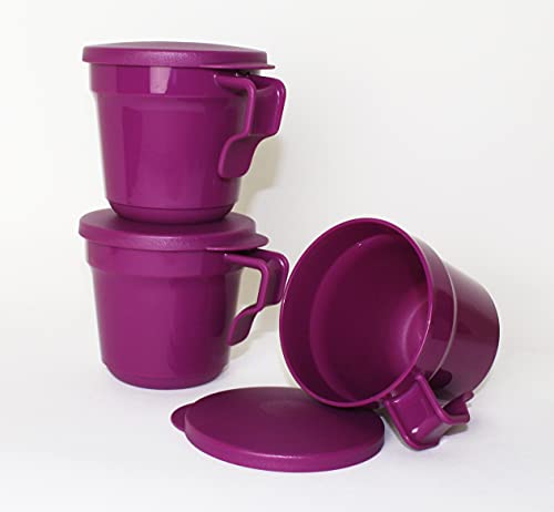 TUPPERWARE Aloha 3x Tasse mit Henkel 350ml Lila Trinktasse + Mini Trichter lila von TUPPERWARE Mikrowelle