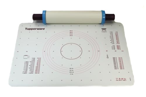 TUPPERWARE Backen Teigunterlage + Profi-Teigrolle bordeauxrot blau auch für Knete Fix&Fertig von Tupperware