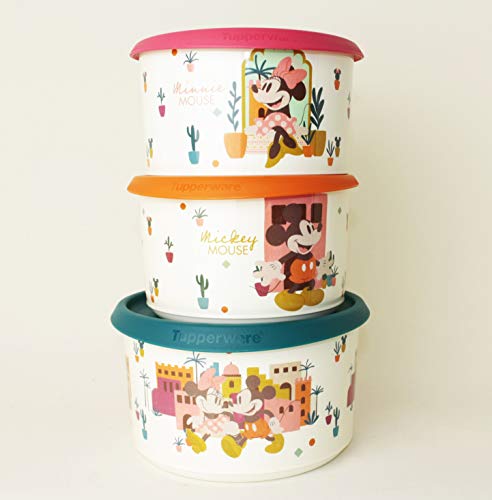 TUPPERWARE Bingo One Touch Maus Dosen Micky und Minnie 1,4L Petrol + 940ml Orange + 940ml Rosa + 200ml Peng von Tupperware