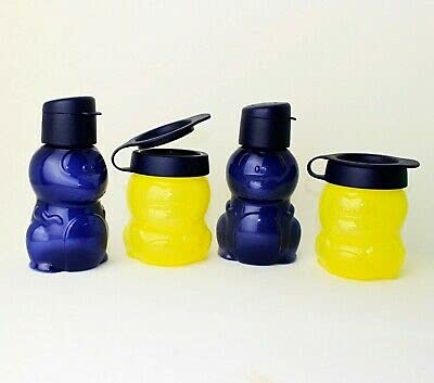 TUPPERWARE EcoEasy Trinkflasche to go 2X 350ml Motiv Dino Dunkelblau + 2X 300ml Snackbox Gelb Motiv Dino + Kugelschreiber von Tupperware