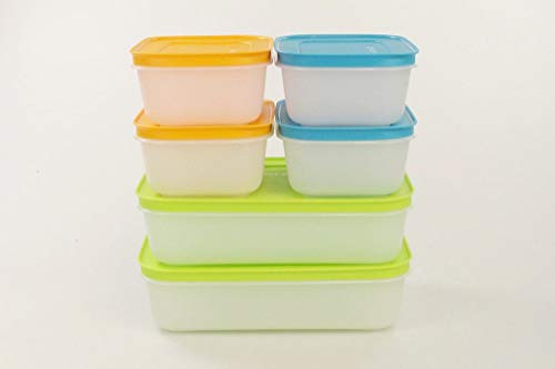 TUPPERWARE Gefrier-Behälter 1,0 L grün (2) + 450 ml orange (2) + 450ml blau (2) von Tupperware
