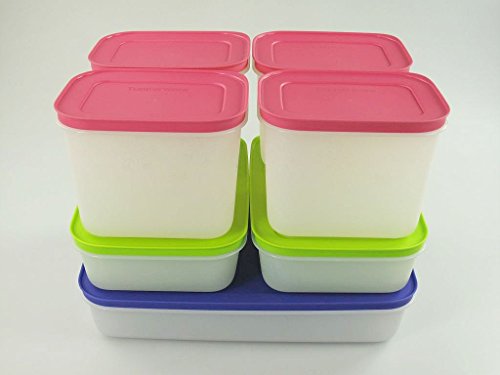 TUPPERWARE Gefrier-Behälter 2,25L+1,0L grün-weiß (2) +1,1L pink (4) Eis-Kristall 9739 von Tupperware