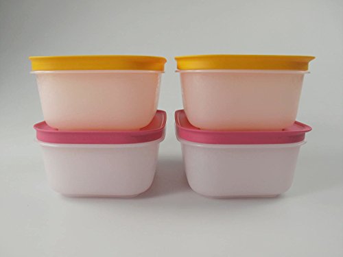 TUPPERWARE Gefrier-Behälter Eis-Kristall 450ml orange-weiß (2) + pink-weiß (2) P 21756 von Tupperware