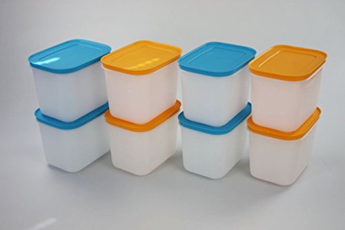 TUPPERWARE Gefrier-Behälter Eiskristall 1,1L blau-weiß (4)+orange-weiß (4) hoch P 21695 von Tupperware