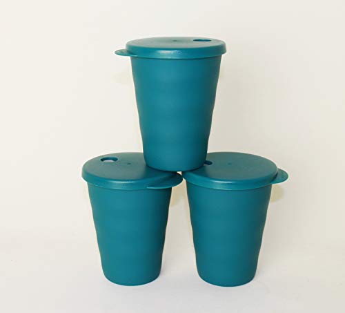 TUPPERWARE Junge Welle Trinkhalmbecher 330ml 3X Petrol + Kugelschreiber von Tupperware