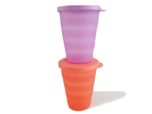 TUPPERWARE Junge Welle Trinkhalmbecher 330ml pastallorange+lila Trinkhalm Becher 30935 von Tupperware