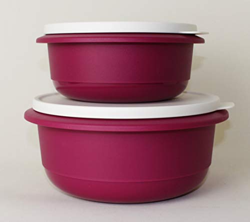 TUPPERWARE Peng Schüssel 2,0L + 1,0L in Brombeere Weiß Rührschüssel, Servierschüssel + Teetasse von TUPPERWARE Mikrowelle