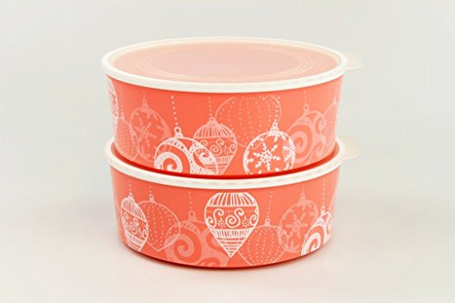 TUPPERWARE Quadro 1,5 L pastellorange-weiß (2) Weihnachtskugel rund Keksdose von Tupperware