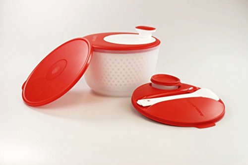 TUPPERWARE Salatschleuder Salat-Karussell 3,8 L rot-weiß+Deckel+Besteck+Behälter von Tupperware